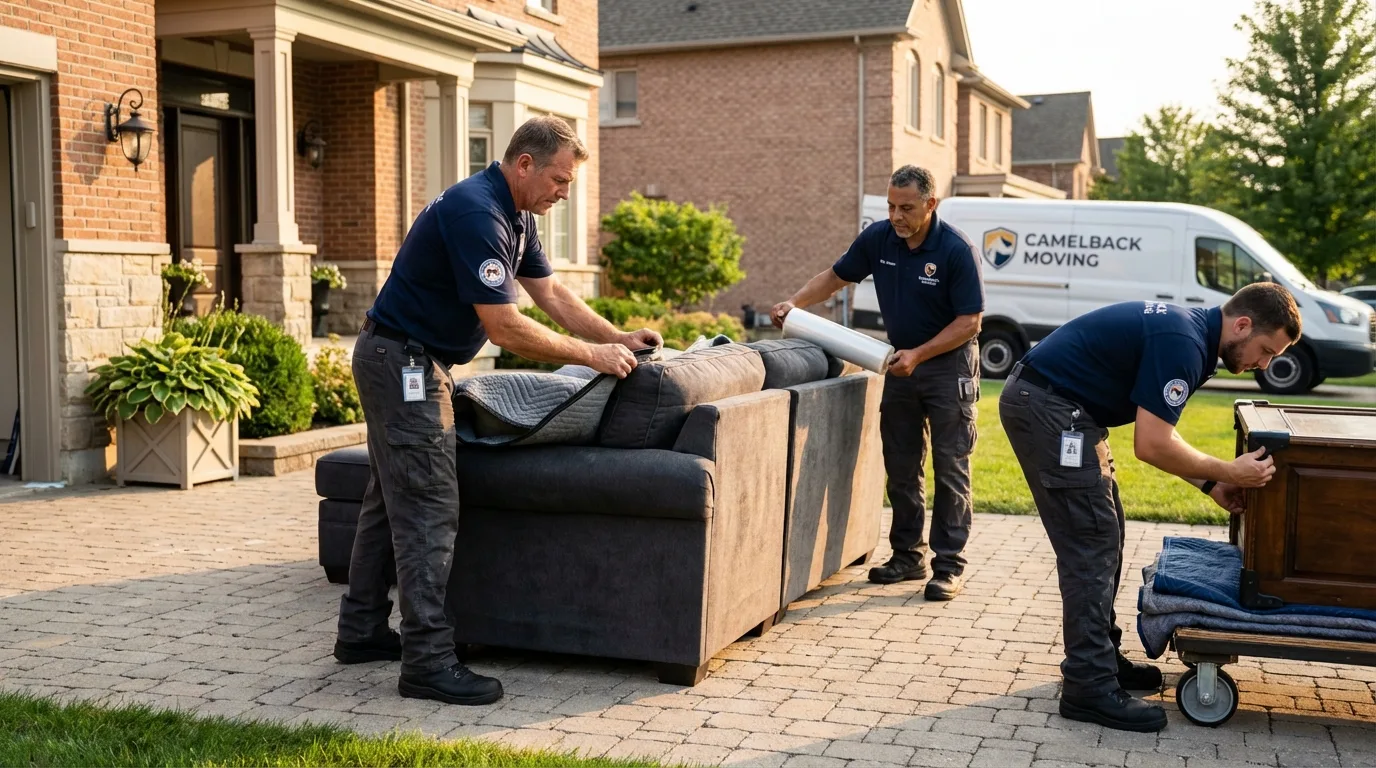 Large estate moving crew wrapping furniture in Nashua, NH