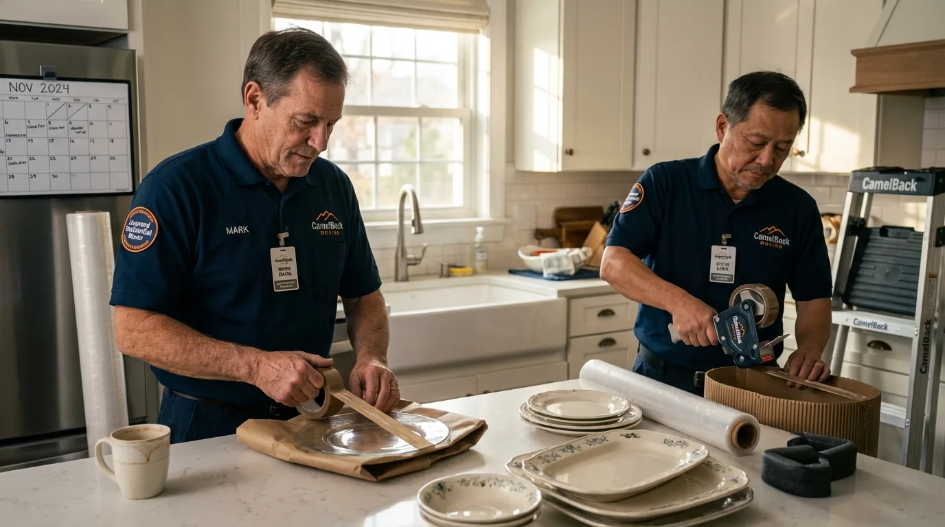 Professional crew packing kitchen dishware in Nashua, NH